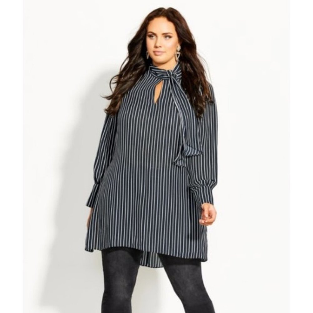 NWOT CITY CHIC Neck Tie/Pussy Bow Striped Tunic